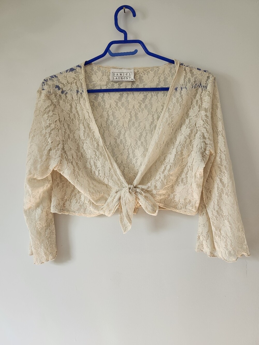 Cream Floral Lace Crop Shrug, Tie Front Boho, Sexy, Romantic